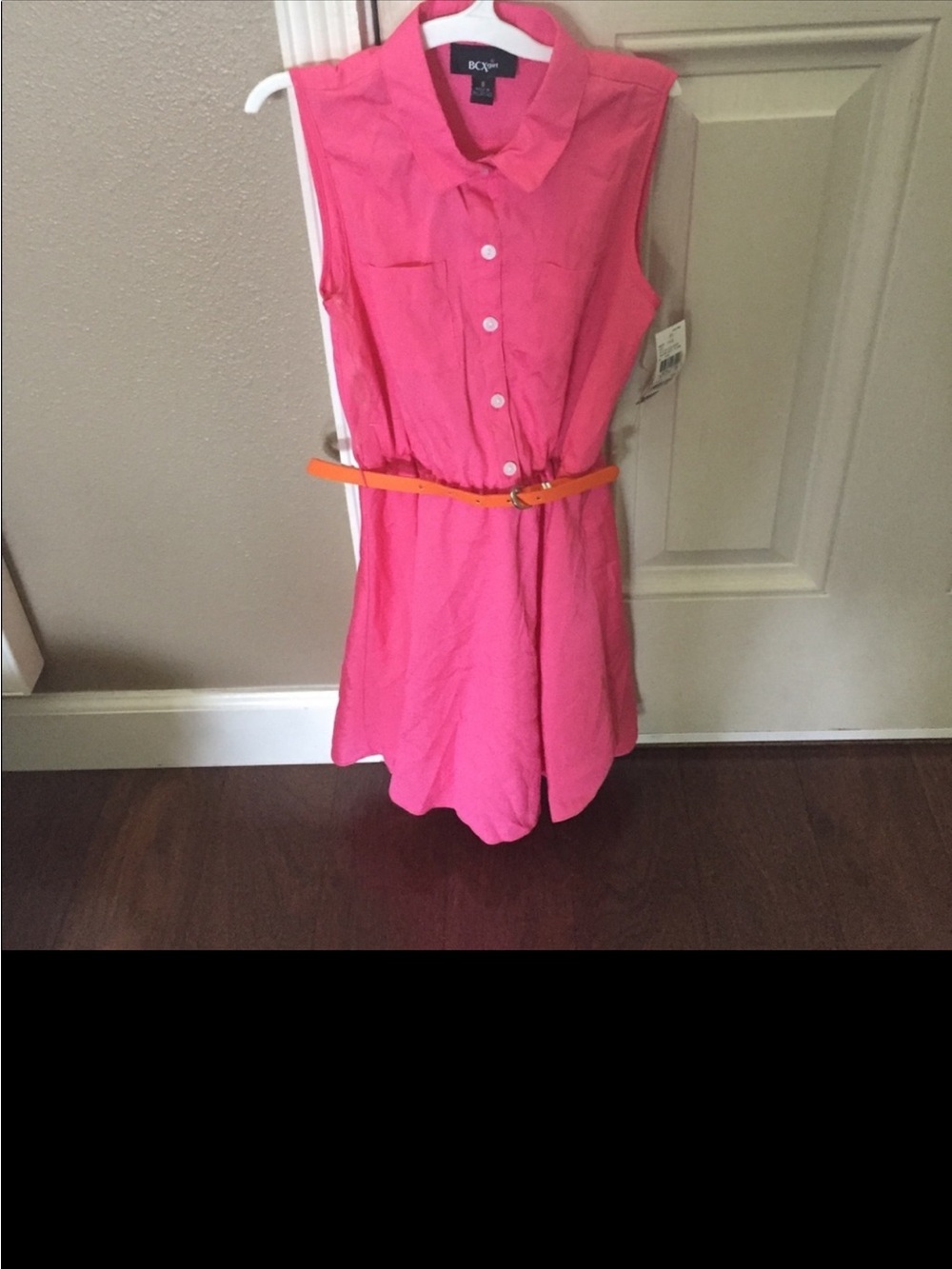 BCBGeneration Girls' Sleeveless Pink Shirt Dress with Orange Belt Accent